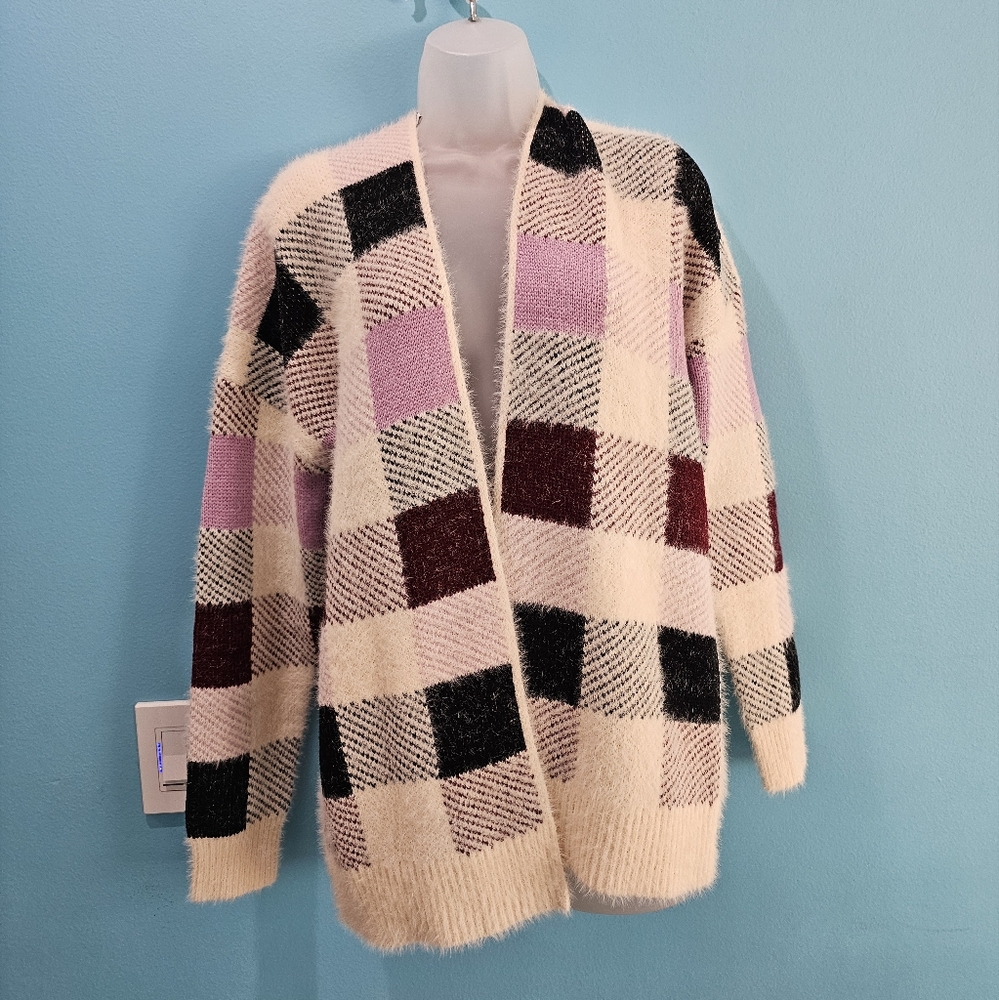 Heartloom Knit Plaid Open-Front Women Sweater